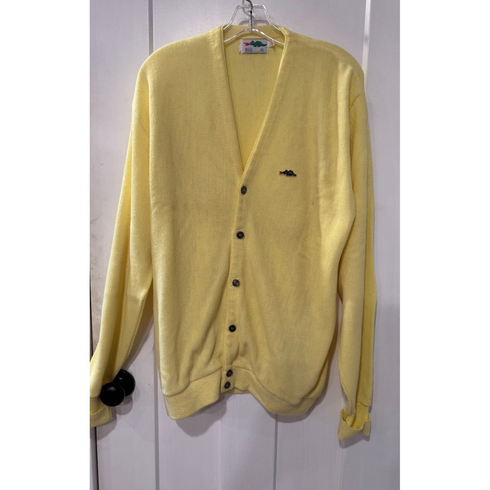 Vintage Sears Dragon Cardigan Sweater Mens XL Tall Yellow Button Front V-Neck